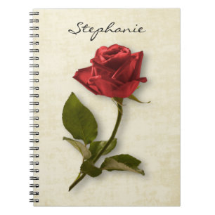 Dein Name Rote Rose und Stem Floral Fotografie Notizblock
