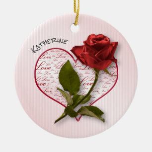 Dein Name   Rote Rose und Steppflorfotografie Keramik Ornament