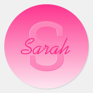 Dein Name Süß Anpassbar Rosa Ombre & Monogramm Runder Aufkleber