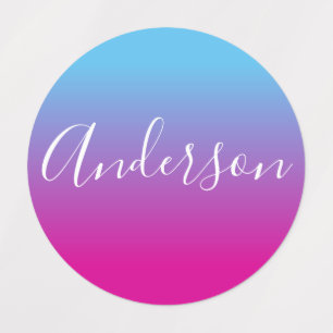 Dein Name   Weißes Skript auf blauem/rosa Farbton Etiketten