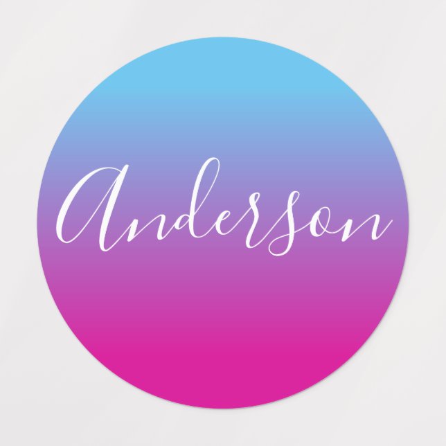 Dein Name | Weißes Skript auf blauem/rosa Farbton Etiketten (Design 1)