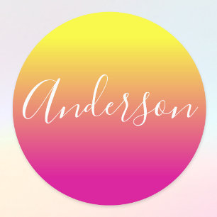 Dein Name   Weißes Skript auf Gelb/Rosa Farbton Etiketten