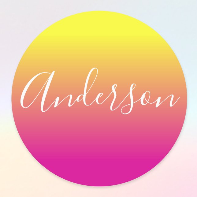 Dein Name | Weißes Skript auf Gelb/Rosa Farbton Etiketten (Von Creator hochgeladen)