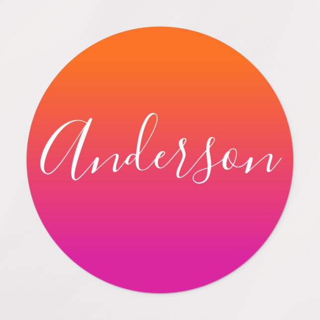 Dein Name | Weißes Skript für Orange/Pink Gradient Etiketten (Design 1)