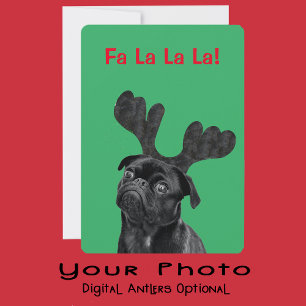 Dein Pug-Hund-Foto mit digitalen grünen Rentiergew Feiertagskarte