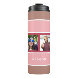 DEINE 4 FOTO & NAME Stripes Muster Thermosbecher