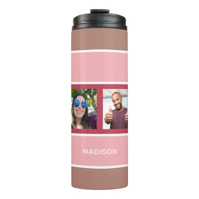 DEINE 4 FOTO & NAME Stripes Muster Thermosbecher (Vorderseite)