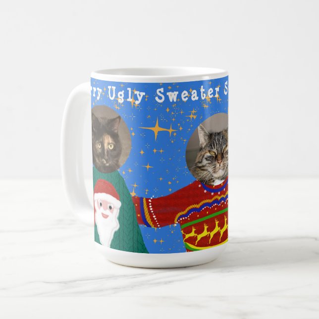 Deine drei Katzen tragen hässliches Weihnachtssüßc Kaffeetasse (Vorderseite Links)