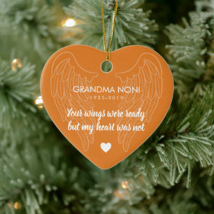 Deine Flügel Personalisiertes Gedenkherz Orange Keramik Ornament
