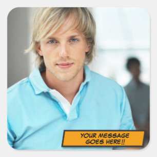 Deine Foto Nachricht Spaß Retro Comic Buch Pop Art Quadratischer Aufkleber