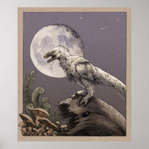 Deinonychus und der Mond Poster