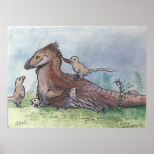 Deinonychus Vater mit Chicks Poster