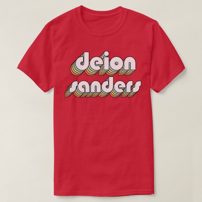 Deion Sanders Retro Rainbow Typografie Faded Style T-Shirt (Design vorne)