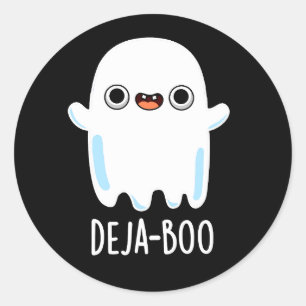 Deja Boo Funny Ghost Pun Dark BG Runder Aufkleber