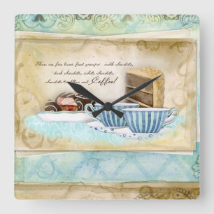 Deja Brew Kaffee Cups, Candy and Cake Dessert Art Quadratische Wanduhr