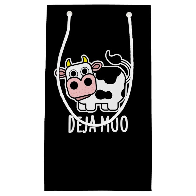 Deja Moo Funny Cow Pun Dark BG Kleine Geschenktüte (Vorderseite)