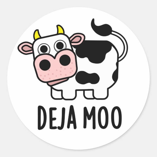 Deja Moo Funny Cow Pun Runder Aufkleber (Vorderseite)