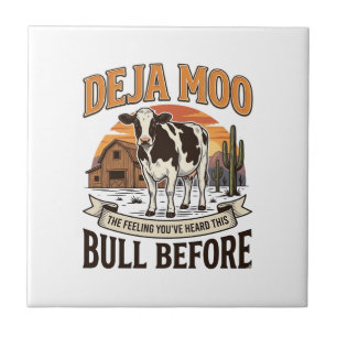 Deja Moo Lustige Kuh Western Vintage-Shirt-Design_ Fliese