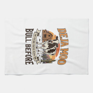Deja Moo Lustige Kuh Western Vintage-Shirt-Design_ Geschirrtuch
