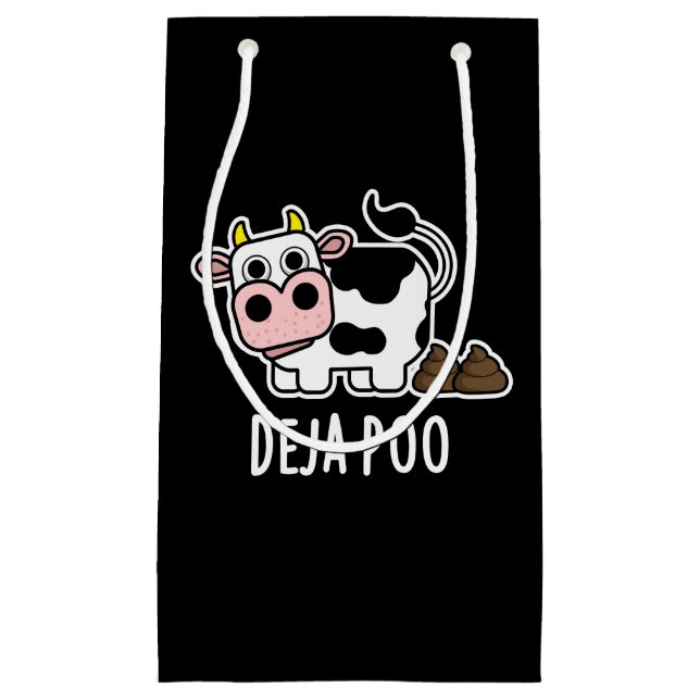 Deja Poo Funny Cow Gekackt Pun Dark BG Kleine Geschenktüte (Vorderseite)
