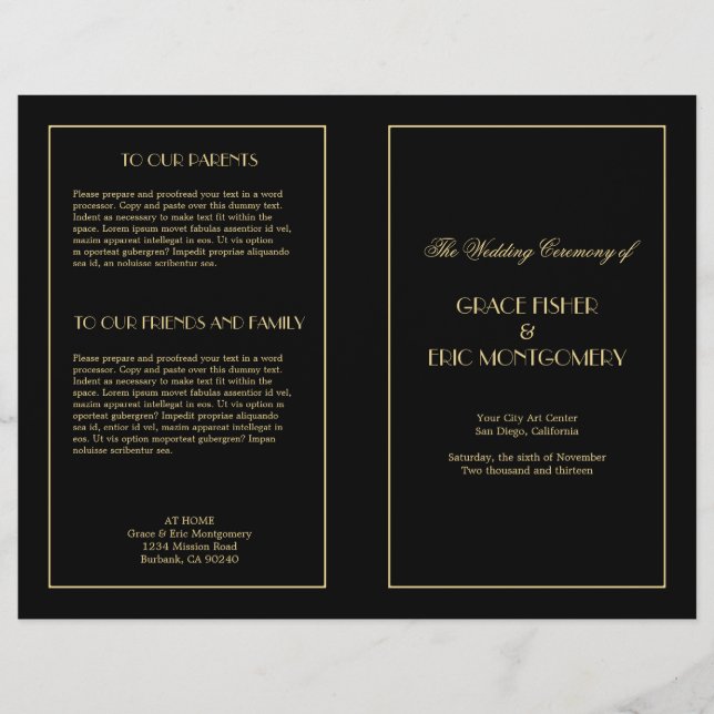Dekadent Deko elegantes formales Hochzeitsprogramm (Vorderseite)