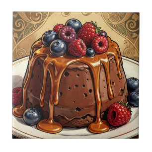 Dekadenter Schokoladen-Karamell-Beeren-Kuchen Fliese