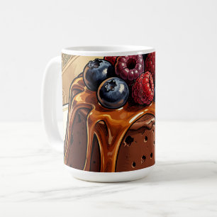 Dekadenter Schokoladen-Karamell-Beeren-Kuchen Kaffeetasse