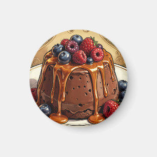 Dekadenter Schokoladen-Karamell-Beeren-Kuchen Magnet