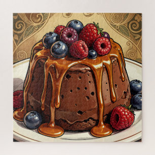 Dekadenter Schokoladen-Karamell-Beeren-Kuchen Puzzle