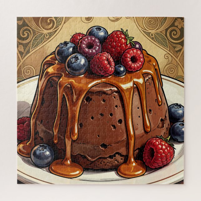 Dekadenter Schokoladen-Karamell-Beeren-Kuchen Puzzle (Vertikal)