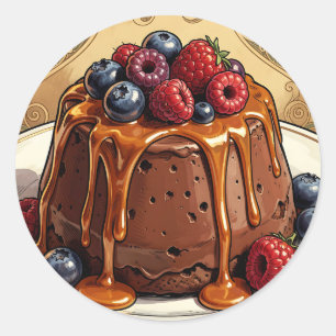 Dekadenter Schokoladen-Karamell-Beeren-Kuchen Runder Aufkleber