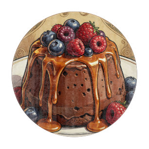 Dekadenter Schokoladen-Karamell-Beeren-Kuchen Schneidebrett
