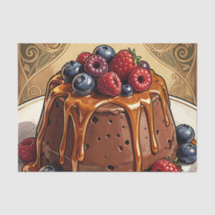 Dekadenter Schokoladen-Karamell-Beeren-Kuchen Seidenpapier
