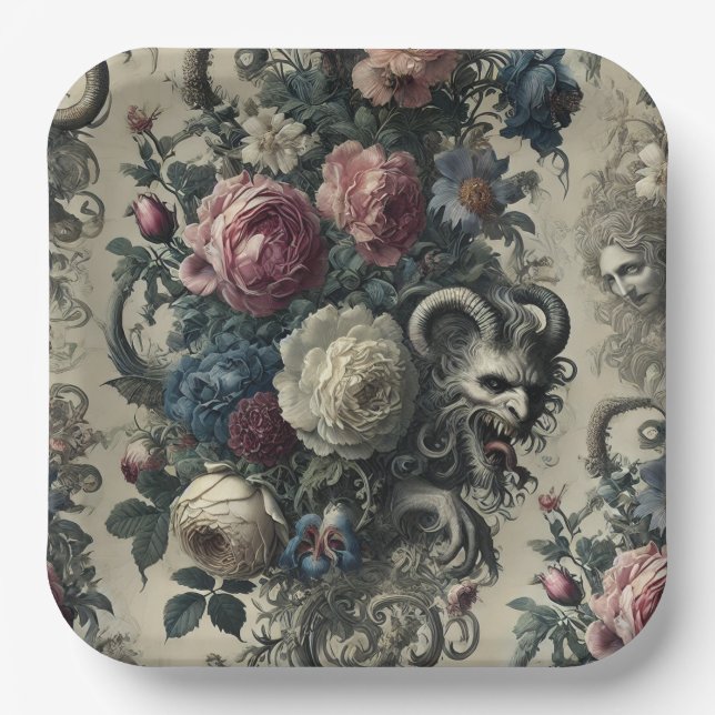 Dekadenzblättern - gotisches Barock Pappteller (Vorderseite)