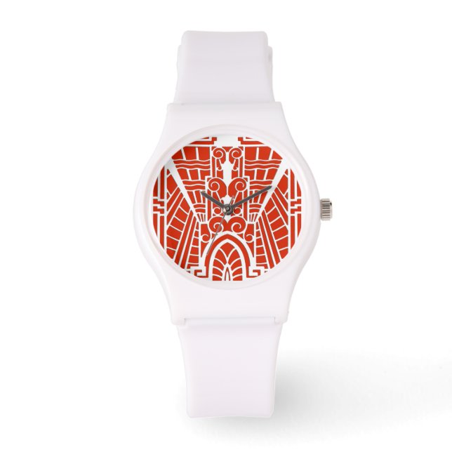 Deko Architectural Pattern, Mandarin Orange Armbanduhr (Vorderseite)