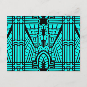 Deko Architektur Muster, Türkis und Schwarz Postkarte