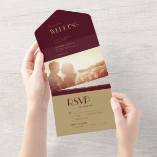 Deko   Burgund-Foto-Hochzeit All In One Einladung