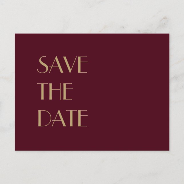 Deko | Burgundy Wedding Save the Date Ankündigungspostkarte (Vorderseite)