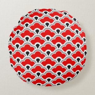 Deko-chinesische Kamm-Muscheln, Rot, Grau, Rundes Kissen