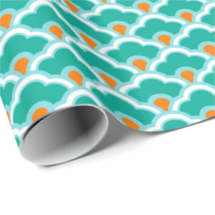 Deko Chinesische Scallops, Aquamarin, Aqua und Kor Geschenkpapier