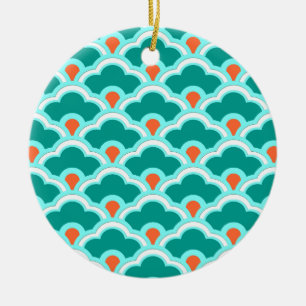 Deko Chinesische Scallops, Aquamarin, Aqua und Kor Keramik Ornament