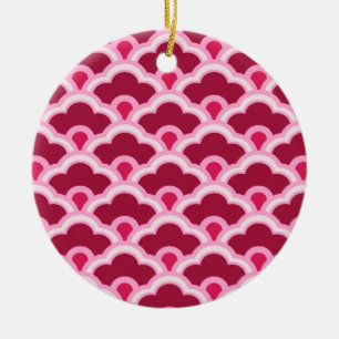 Deko Chinesische Scallops, Burgunder Wein und Rosa Keramik Ornament