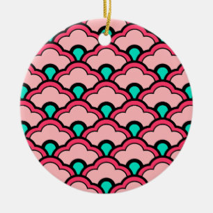 Deko Chinesische Scallops, Korallenrosa und Türkis Keramik Ornament