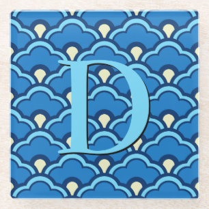 Deko Chinesische Scallops, Ocean Blue und Indigo Glasuntersetzer