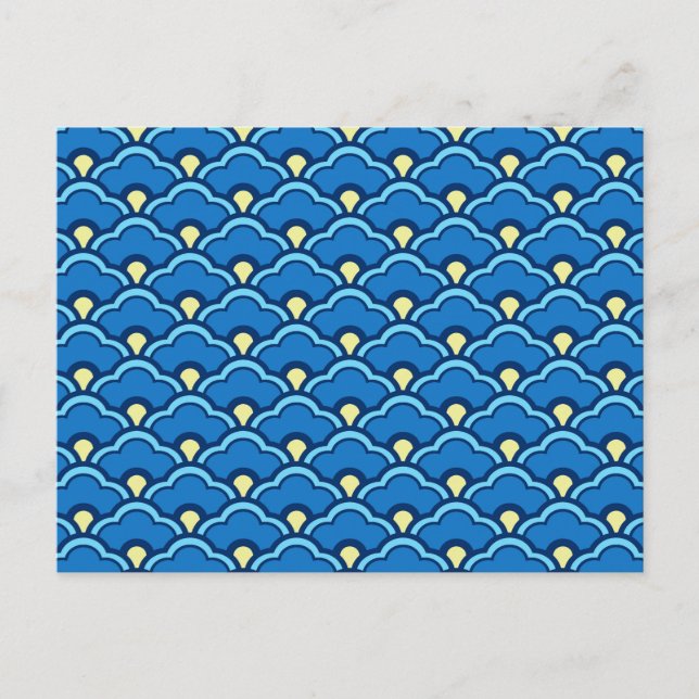 Deko Chinesische Scallops, Ocean Blue und Indigo Postkarte (Vorderseite)