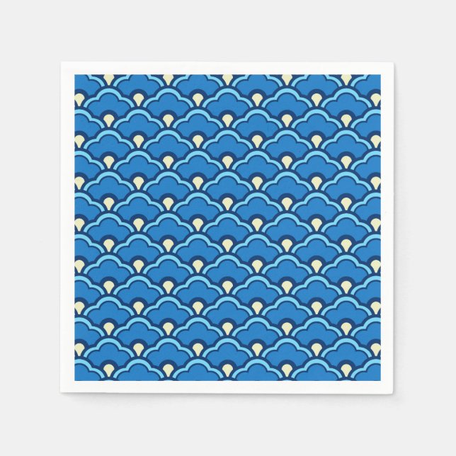 Deko Chinesische Scallops, Ocean Blue und Indigo Serviette (Vorderseite)
