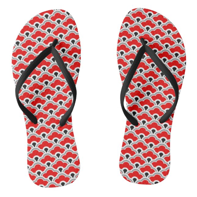 Deko Chinesische Scallops, rot, grau, schwarz und  Flip Flops (Fußbett)