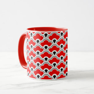 Deko Chinesische Scallops, rot, grau, schwarz und Tasse