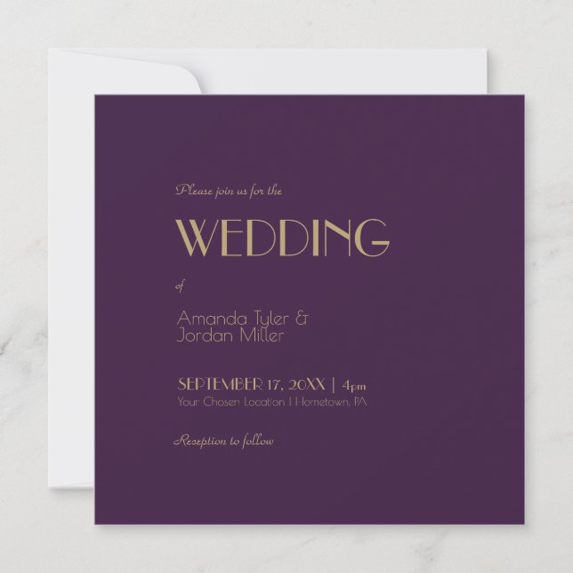 Deko | Dark Lila Square Wedding Einladung (Vorderseite)