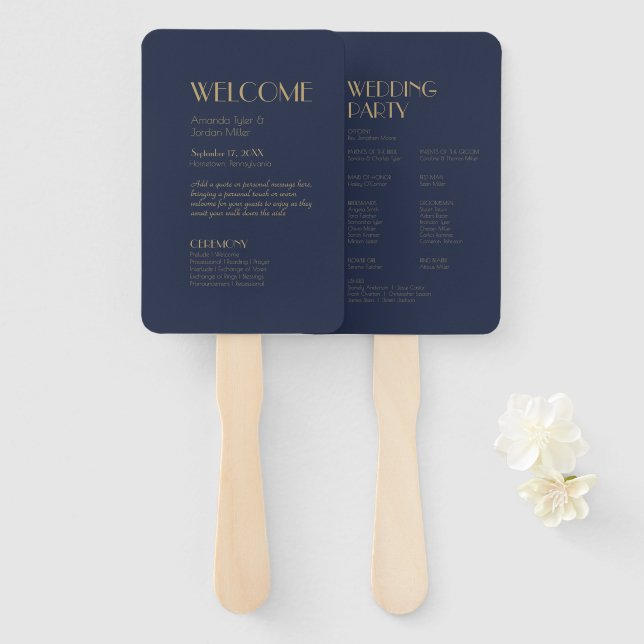Deko | Dark Navy Hochzeitsprogramm Fächer (Vorne und Hinten)